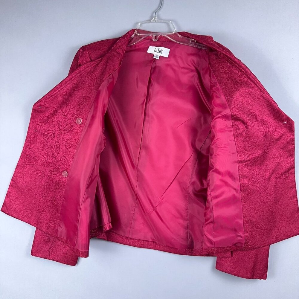 Le Suit Satin Blazer Jacket Womens Size 16 Paisley Cocktail Church Pink - Picture 3 of 11